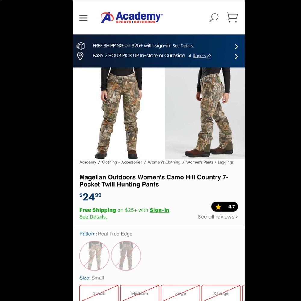 Magellan Ladies Camo Pants XL
